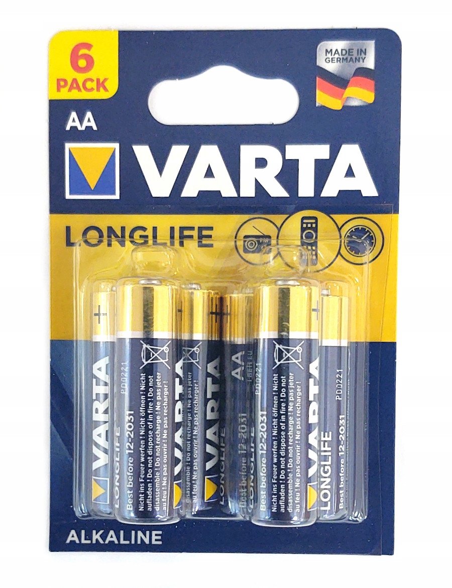 Bateri alkaline Varta Longlife AA, 2800mAh, paketim 6 copë