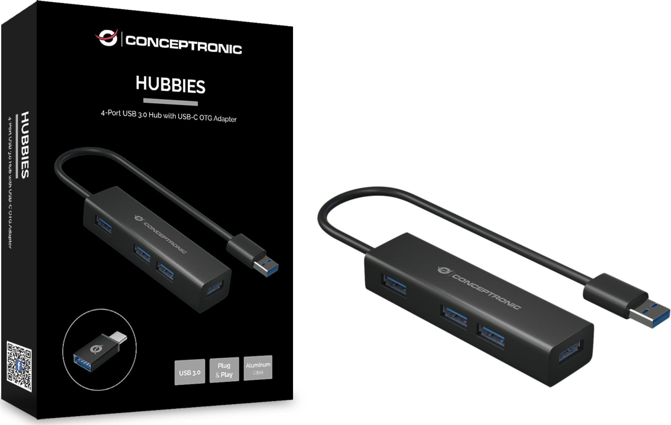 HUB USB Conceptronic CUSB4HUB3, 4 porta USB 3.0, Type A, i zi