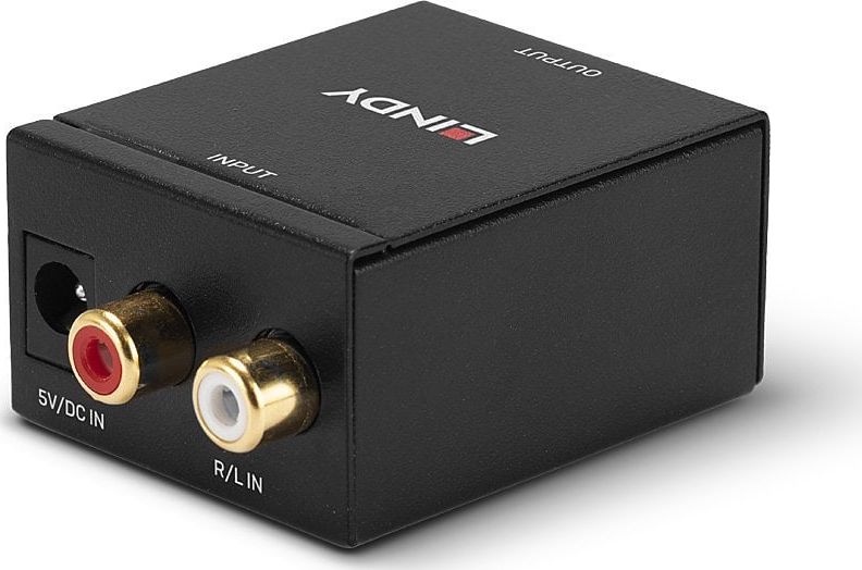 Adapter audio Lindy 70309 Toslink në RCA x2, konvertues stereo, i zi