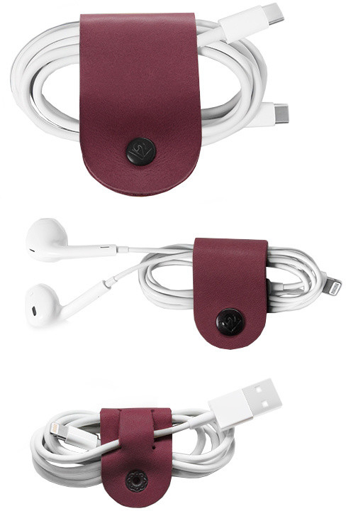 Shirita për kabllo TwelveSouth CableSnap, prej lëkure (1x i madh dhe 2x të vegjël), të kuq