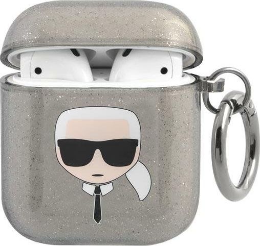 Mbrojtëse Karl Lagerfeld KLA2UKHGK, për AirPods 1/2, efekt glitter, gri