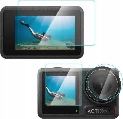 Set mbrojtës xhami PULUZ për DJI Osmo Action 4, 2x ekran, lente LCD, transparent