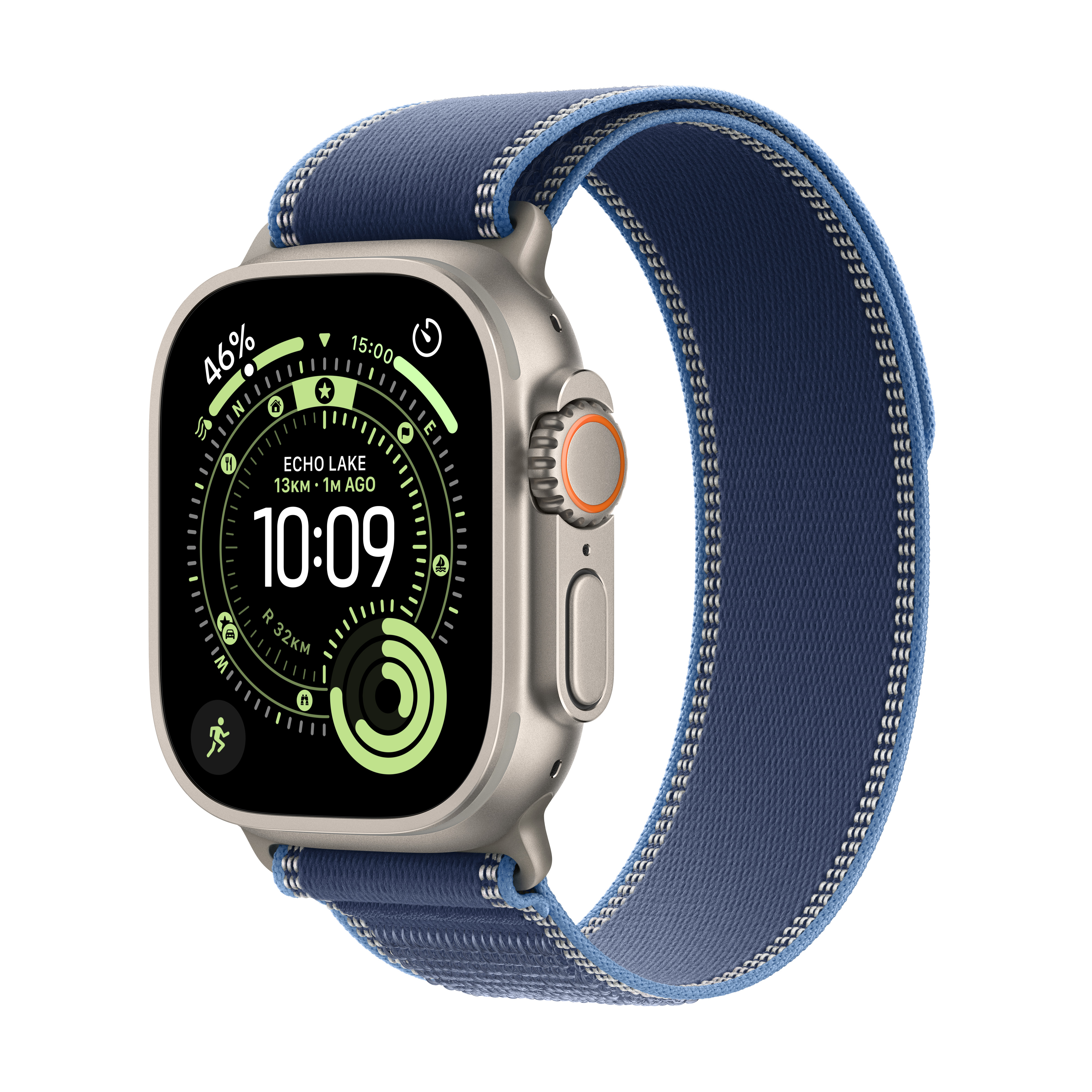 Apple Watch Ultra 3 Cellular 49mm Natural Titanium Case with Blue/Bright Blue Trail Loop, M/L