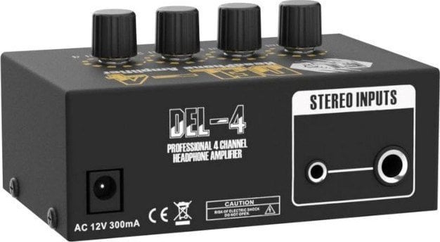 Përforcues kufjesh Donner DEL-4 EC1239, 4 kanale, trup metalik, i zi