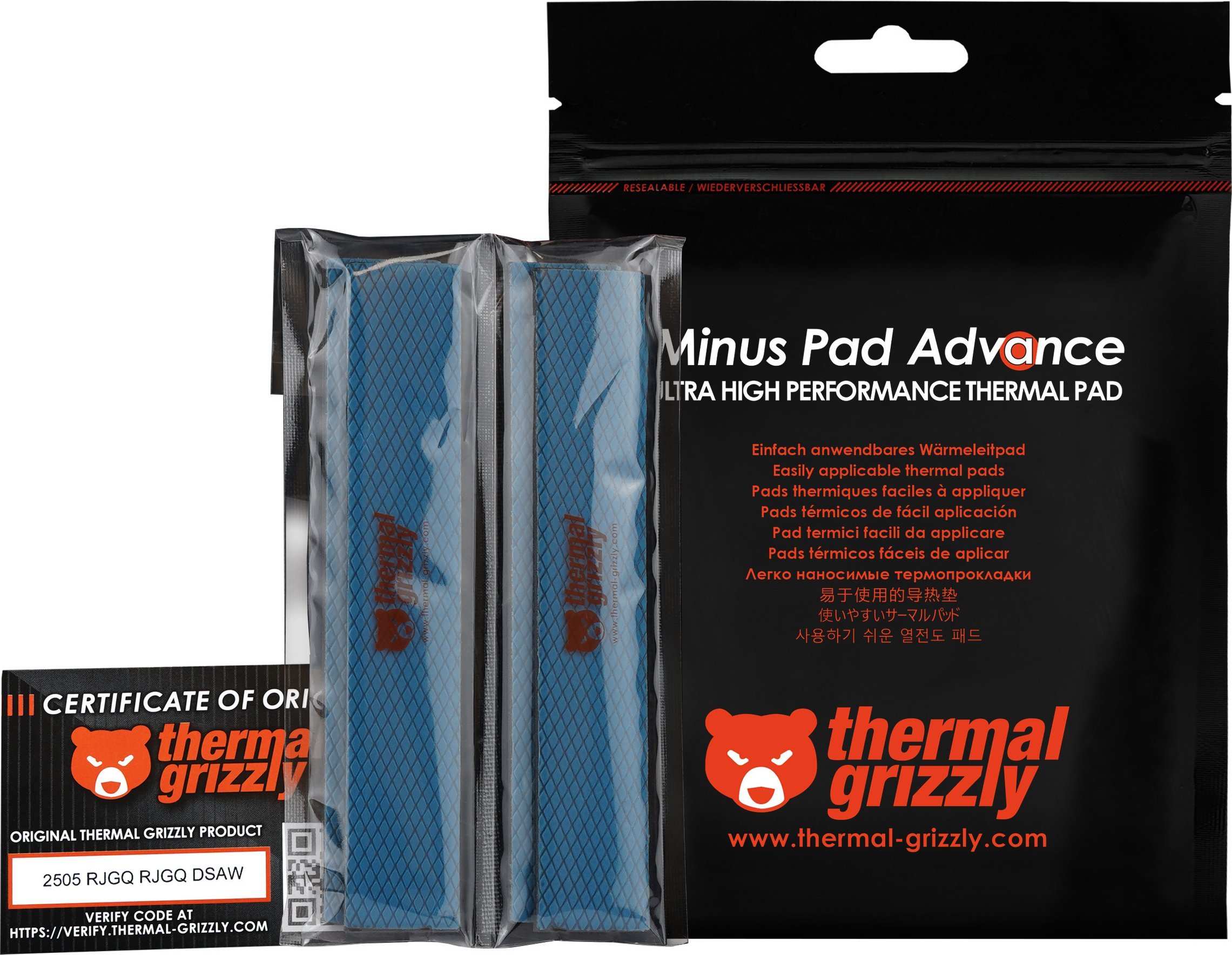 Jastëk termik Thermal Grizzly Minus Pad Advance 4 Pack, 120 x 20 mm, 3.0 mm, i zi