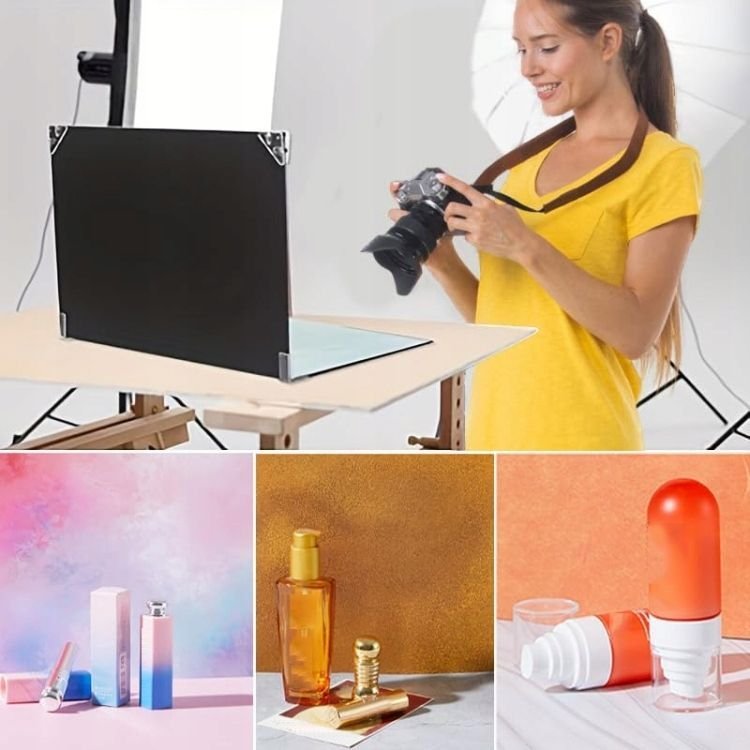 Tavolinë fotografike Puluz Shadowless Studio, 2x 42x29cm, 14 sfond fotografik, e bardhë