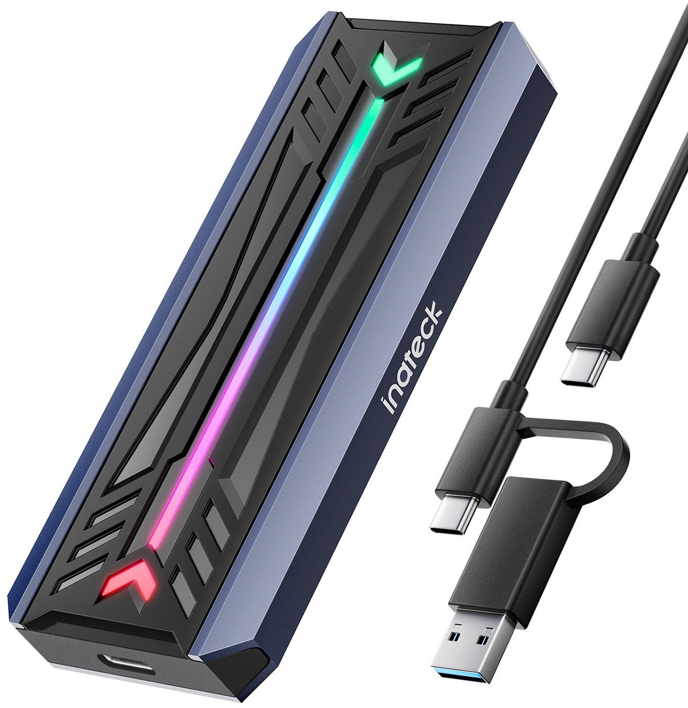 Kutija za надворешен SSD Inateck RGB, M.2 NVMe SATA, USB 3.2 Gen 2, црно сива