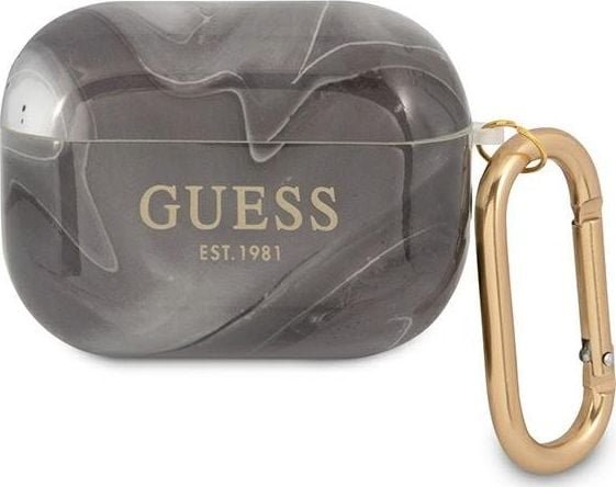 Mbulesë mbrojtëse Guess GUAPUNMK Marble Collection për AirPods Pro, TPU, me karabinë, gri