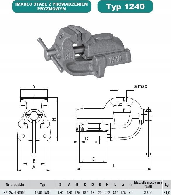 Vise fikse metalpunuese Bison Bial 1240, gjerësi nofulle 150 mm, gize, gri