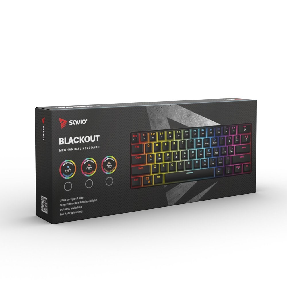 Tastierë mekanike Gaming Savio BLACKOUT, USB, Outemu Blue, RGB, e zezë