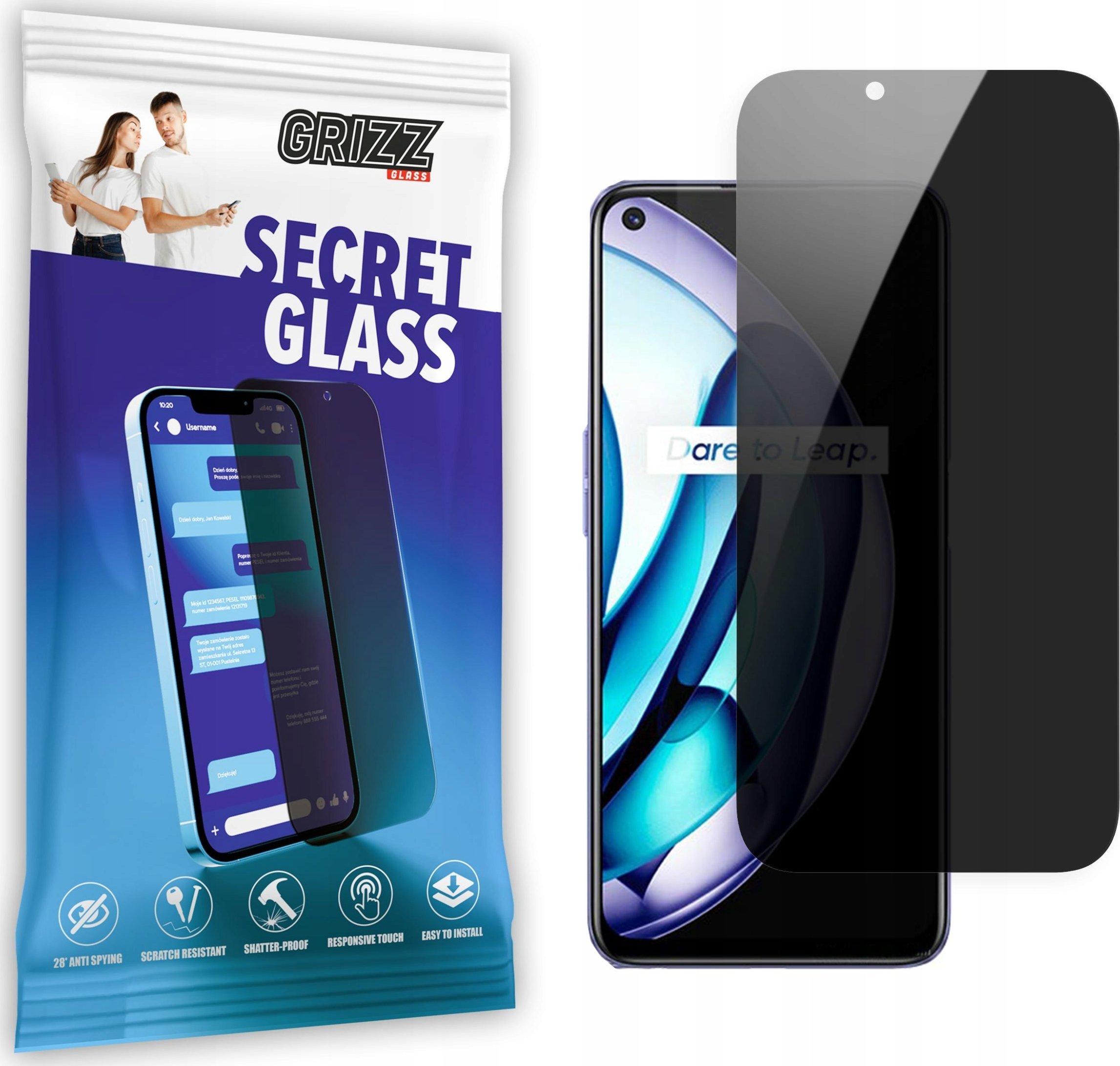 Xham privatësie Grizz SecretGlass për Realme Q3s 5G, 9H, i pastër