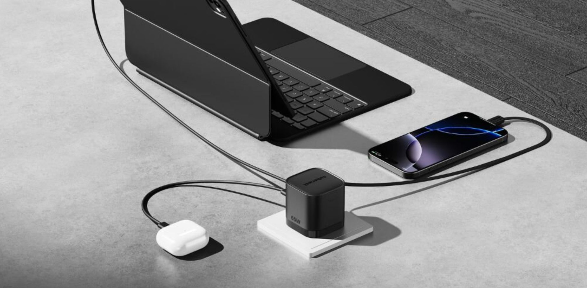 Karikues Cubenest S3D2 PD GaN, 65W, me kabllo USB C, i zi