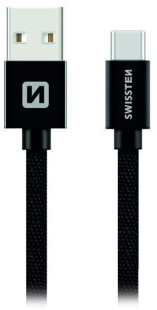 Кабел SWISSTENUSB-A - USB-C, плетенка, 1,2 m, црн