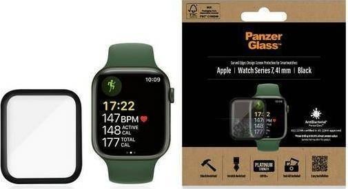 Mbrojtës ekrani PanzerGlass për Apple Watch Series 7 41mm, xham i temperuar, kornizë e zezë