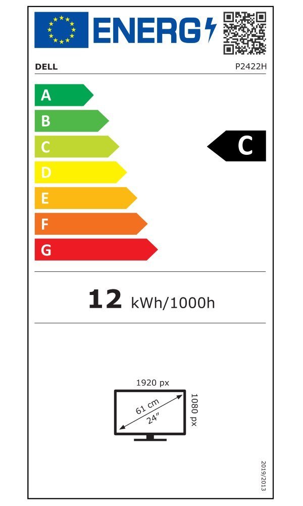 Monitor Dell P2422H LED EEC C (A - G), 23.8", FHD, i zi / argjendtë