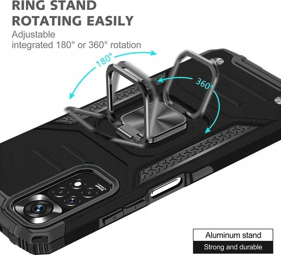 Mbulesë telefoni Armored Nitro për Xiaomi Redmi 12C, me unazë qëndrimi, e zezë