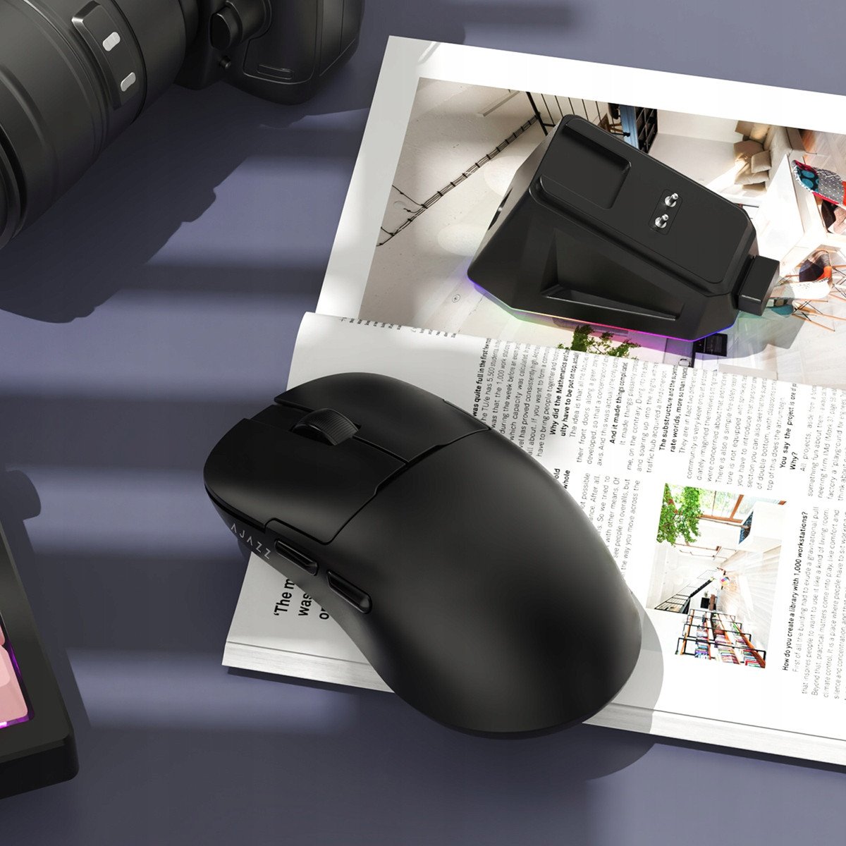 Maus pa tela AJ159 P MC, triple mode, stacion karikimi magnetik, RGB, i zi