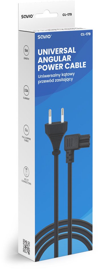 Кабел за струја Savio CL-179, 5 m, приклучок C8 C7, црн