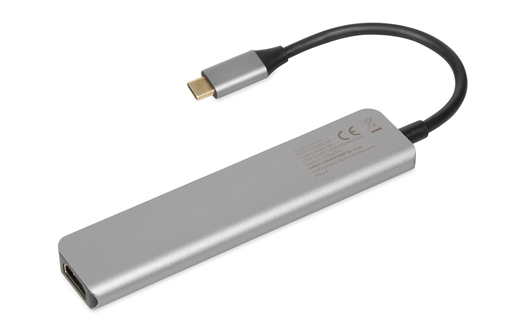 USB Hub IBOX IUH3SL4K, HDMI, USB-C, i hirtë