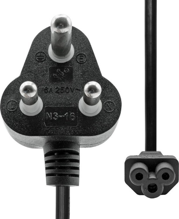 Kabllo rryme ProXtend Power Cord India Angled to C5, 2m, e zezë