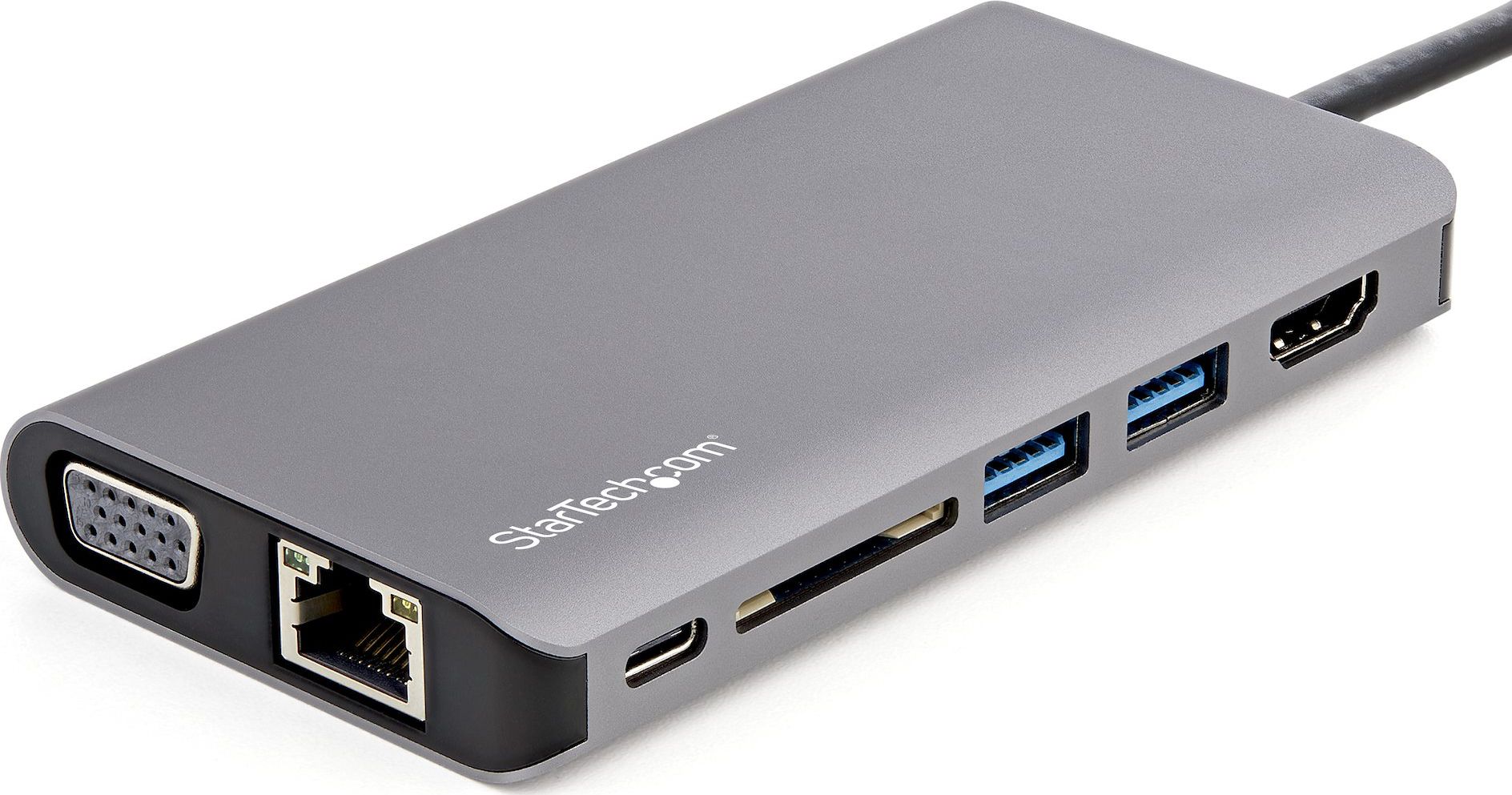 Adapter multifunksional StarTech USB C, 4K HDMI VGA, 3x USB 3.0 SD RJ45 Audio, 100W PD, gri