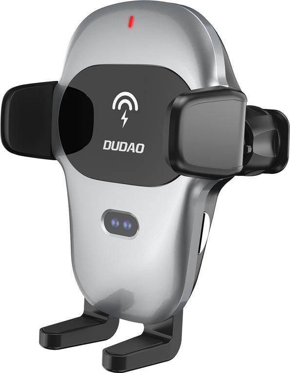 Mbajtëse telefoni për makinë Dudao F20xs, karikues wireless Qi 15W, gri