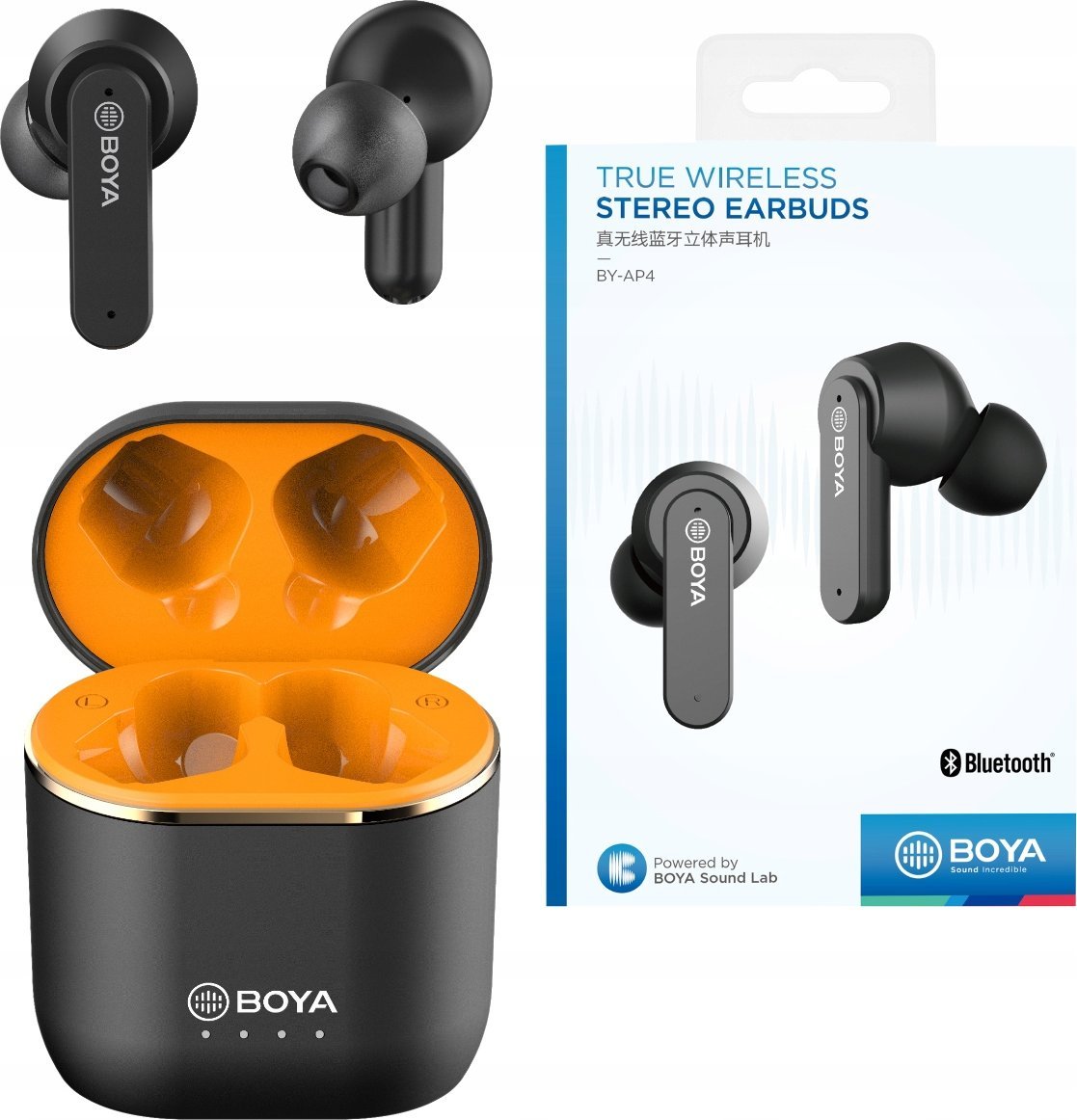 Kufje wireless Boya BY-AP4, Bluetooth 5.0, me kuti karikimi, të zeza