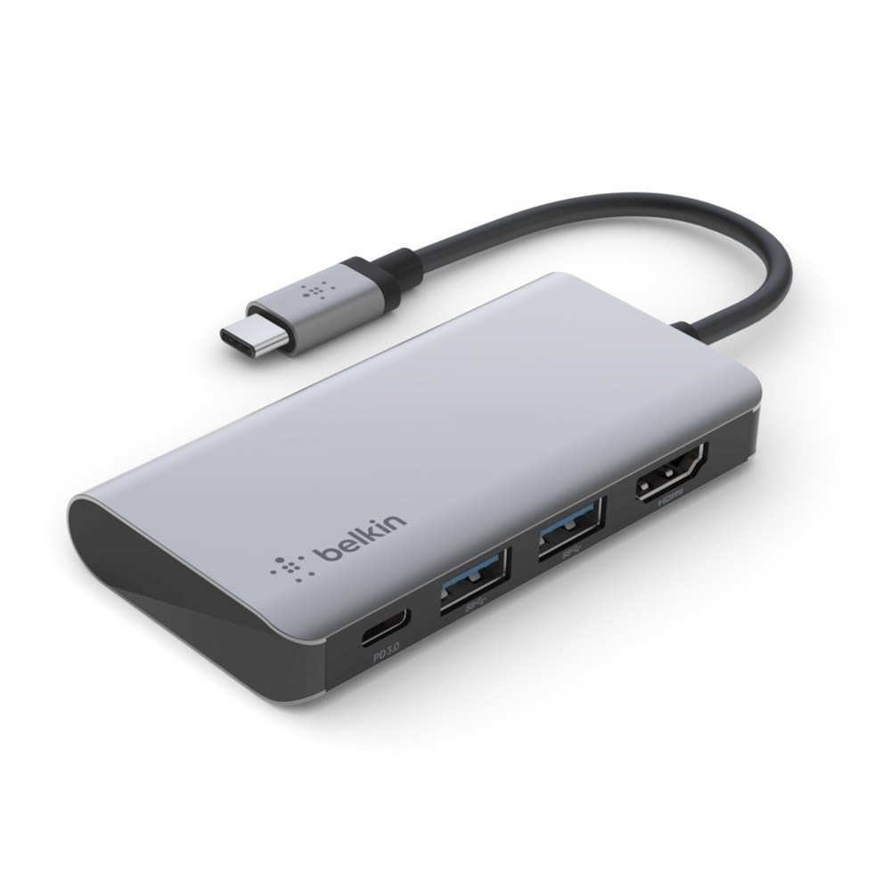 USB Hub Belkin, 4 porte, USB-C, HDMI 4K, e hirtë