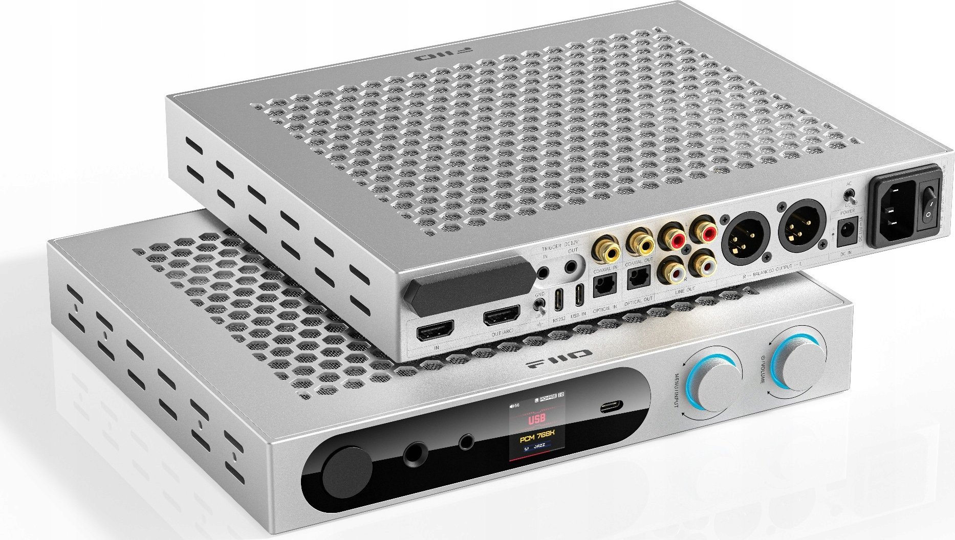 Amplifikator kufjesh FiiO K19, Hi-Fi DAC me preamp, desktop, argjendtë