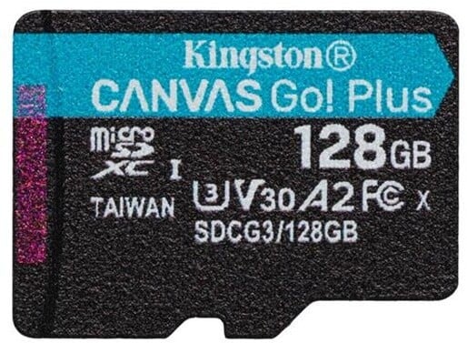 Kartë memorie Kingston Micro SDXC Canvas Go! Plus, 128GB, 170MB/s, UHS-I, U3 + përshtatës SD