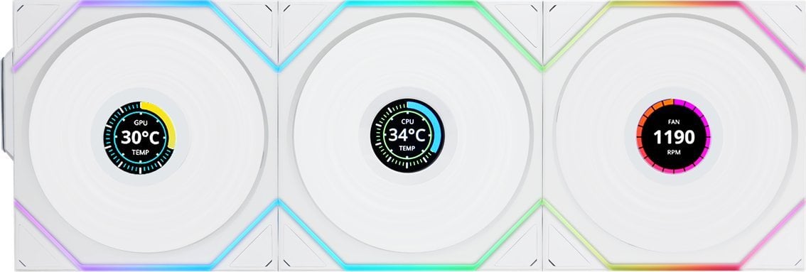 Ventilatorë PC Lian Li UNI TL LCD Wireless 120mm, ARGB PWM, set 3 copë, të bardhë