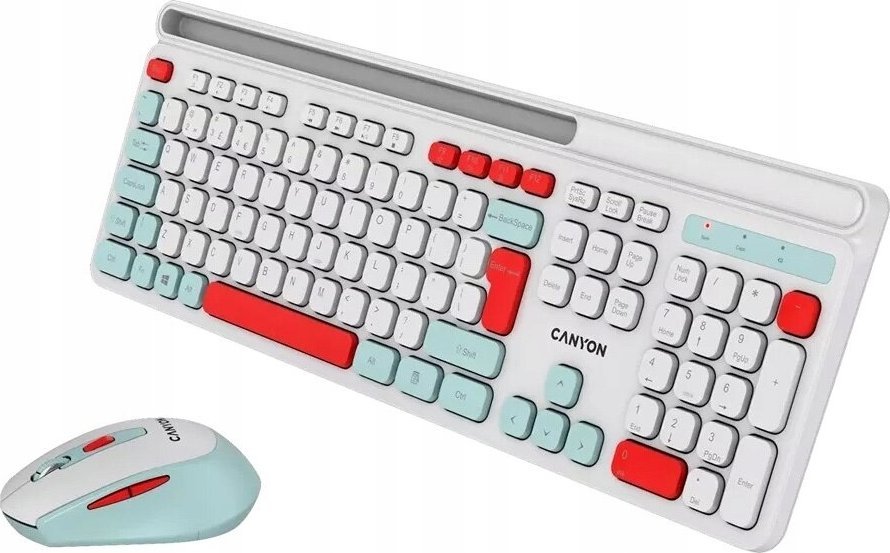 Сет тастатура и глушец CANYON HSET-W5, безжичен 2.4 GHz, 105 тастери, бел
