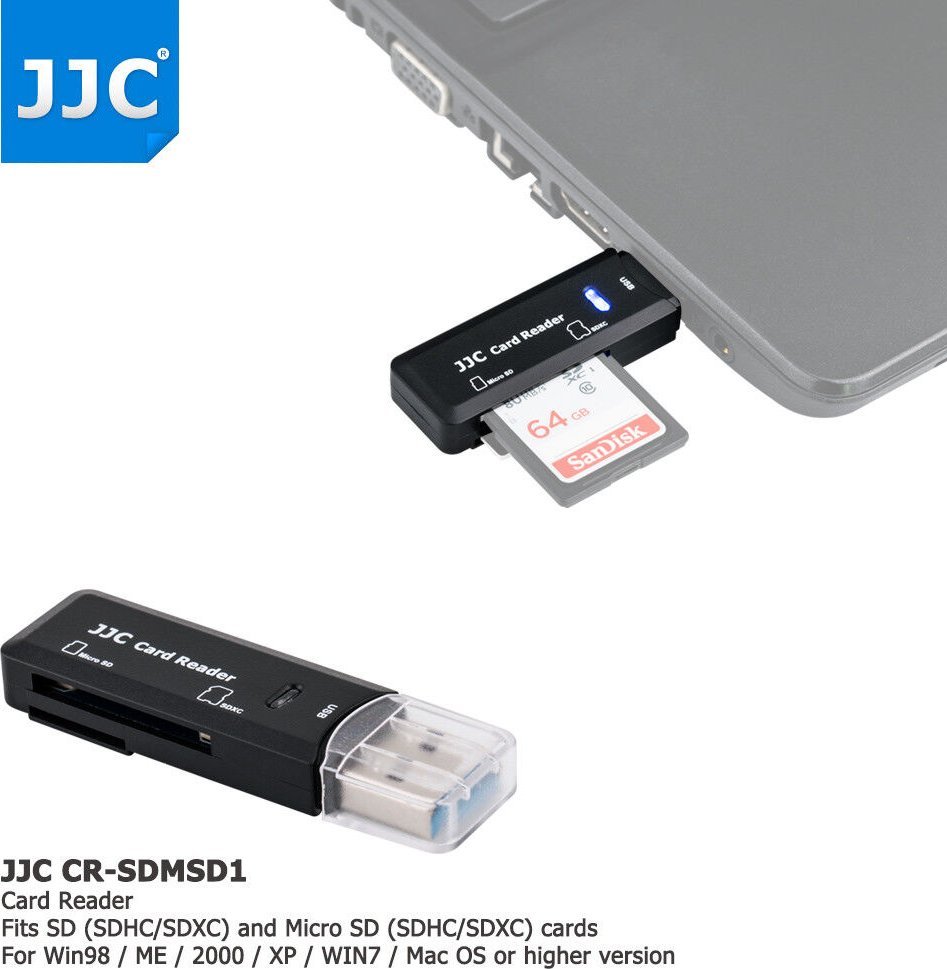 Читач на мемориски картички JJC CR-SDMSD1, SD SDHC SDXC, microSD SDHC SDXC, црн