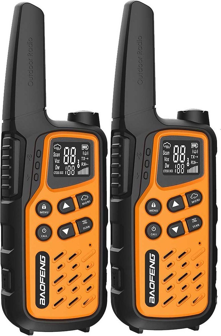 Set radiolidhje Baofeng BF 25E PMR446, 10 km, 1400 mAh, portokalli