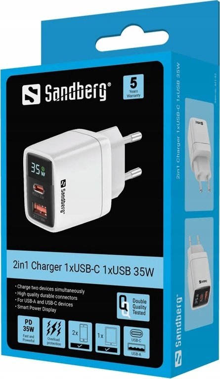 Karikues Sandberg 2in1, 35W, 1x USB C, 1x USB A