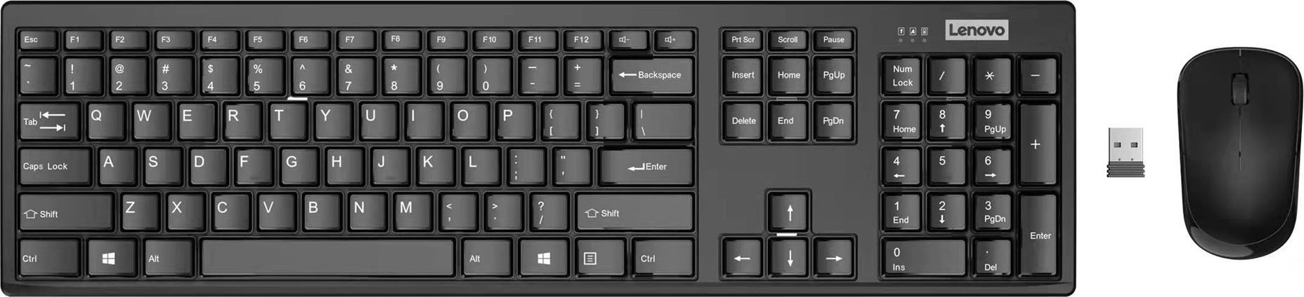 Komplet tastierë dhe maus Lenovo 100 Wireless Combo GX30L66303, pa tela, USB nano receiver, i zi