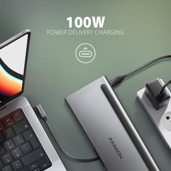 Docking Station AXAGON HMC-4KX3 USB-C 5GBPS TRIPLE 4K DISPLAY 11IN1, 40cm
