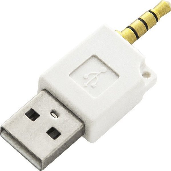 Adapter USB A në Jack 3.5mm 4 pin AUX, për iPod Shuffle, i bardhë