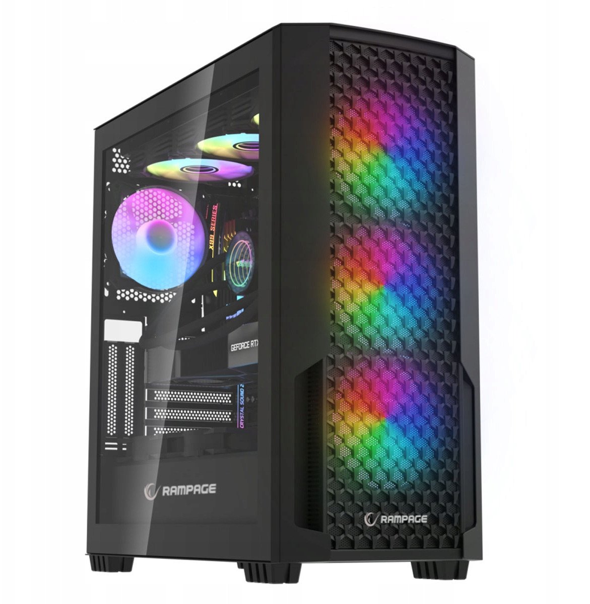 Kути за компјутер Rampage Shelob Mid Tower, 4 ARGB ладици, калено стакло, црна