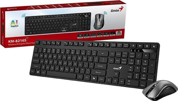 Сет тастатура и глушец Genius KM-8216S Copilot, безжичен, оптички 1600 DPI, црн