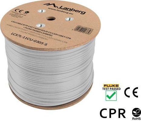 Мрежен кабел Lanberg SFTP Cat7, 305m, целосен бакар CU, сив
