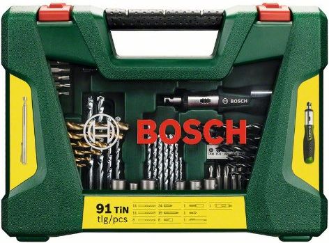 Set aksesorësh Bosch V-Line 2607017195, 91 copë, stërvitje dhe bita, në kuti plastike