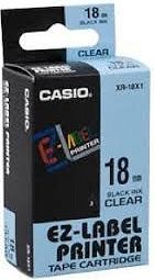 Shirit etiketimi Casio XR-18X1, 18mm, jo i laminuar, printim i zi sfond transparent