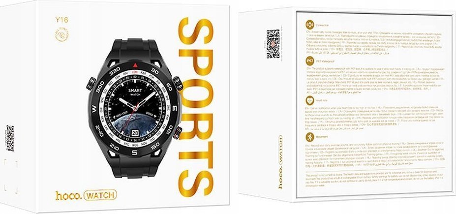 Паметен часовник Hoco Y16, 1.39\", Bluetooth повици, црн