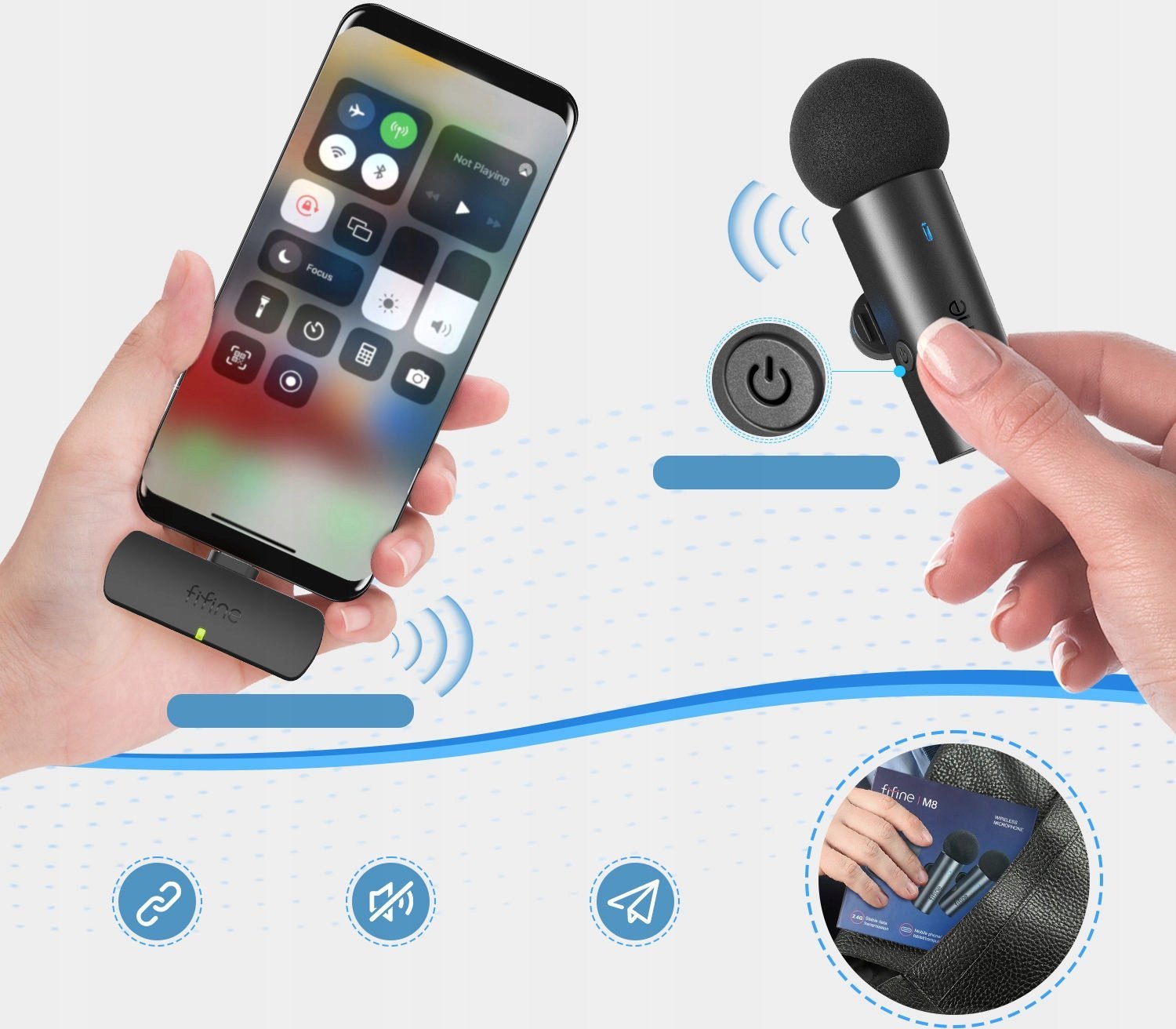 Mikrofon wireless Fifine M8, 2.4GHz, 2 mikrofona, për telefon dhe kamera