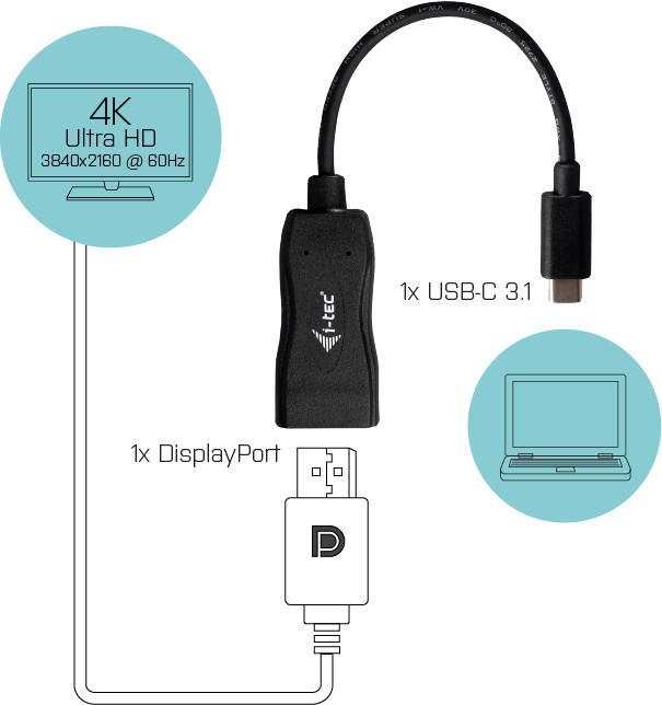 iTec USB-C Display Port Adapter 4K/60 Hz, црна
