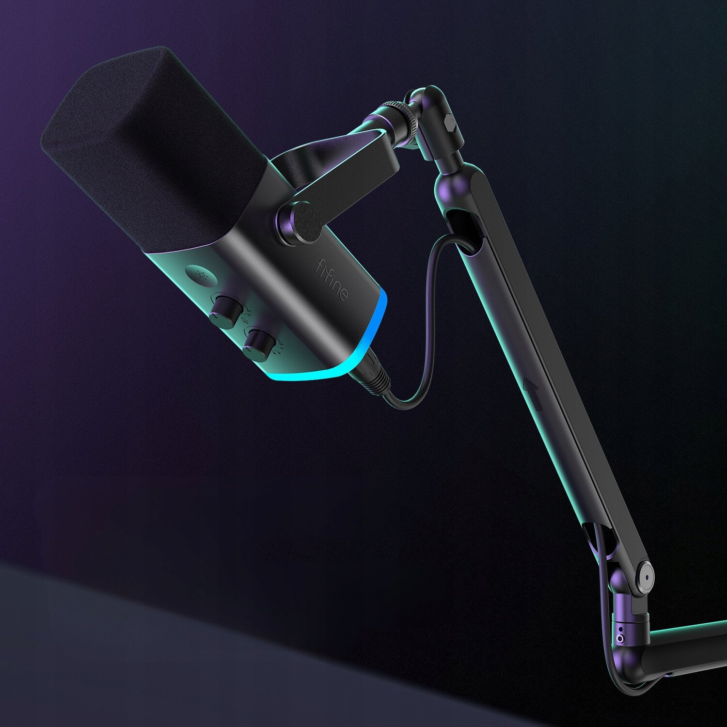 Mikrofon dinamik Fifine AmpliGame TAM8, XLR USB C, me tripod, i zi