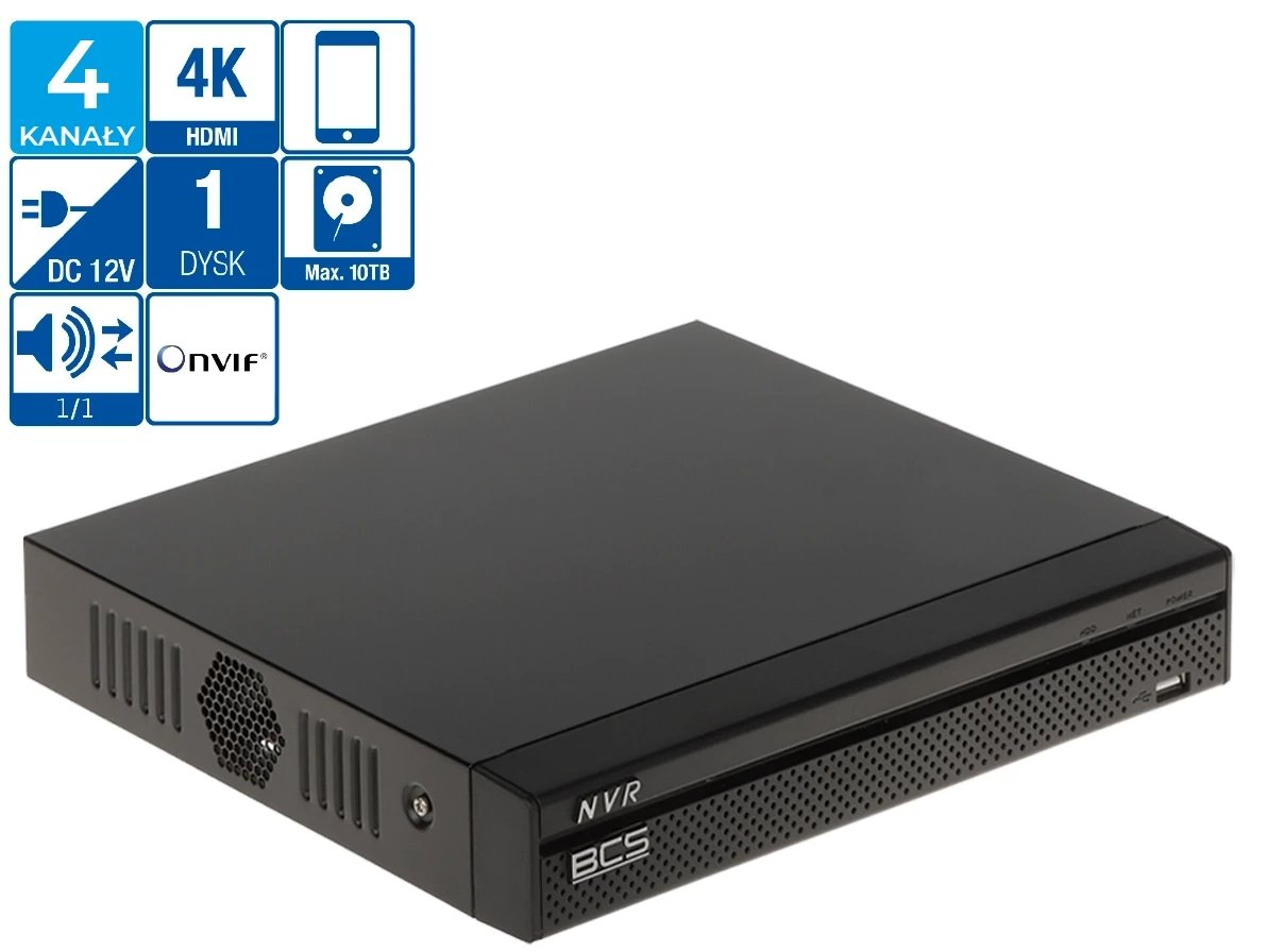 Regjistrues IP BCS BCS-L-NVR0401-4KE-4P, 4 kanale, PoE 4 porta, 4K