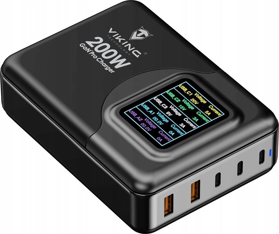 Karikues USB GaN Viking PD PRO, 200W, 3x USB C, 2x USB A, i zi