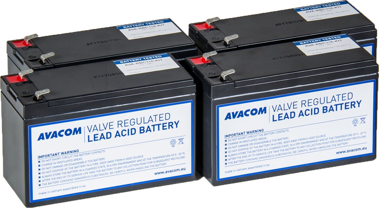 Komplet baterish për UPS AVACOM AVA-RBC116-KIT, zëvendësues për APC RBC116, set 4 bateri